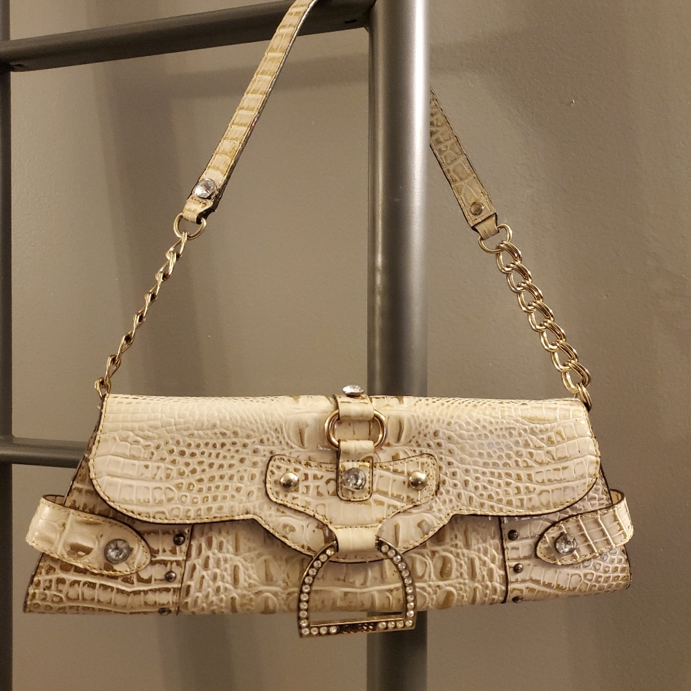 GUESS Gold & White Snake Textured Baguette